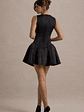 Bramble | Black Satin Square-Neck Puffball Mini Dress - thumbnail 2