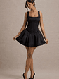 Bramble | Black Satin Square-Neck Puffball Mini Dress - thumbnail 3