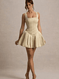 Bramble | Ivory Satin Square-Neck Puffball Mini Dress - thumbnail 1