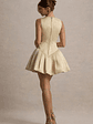 Bramble | Ivory Satin Square-Neck Puffball Mini Dress - thumbnail 2