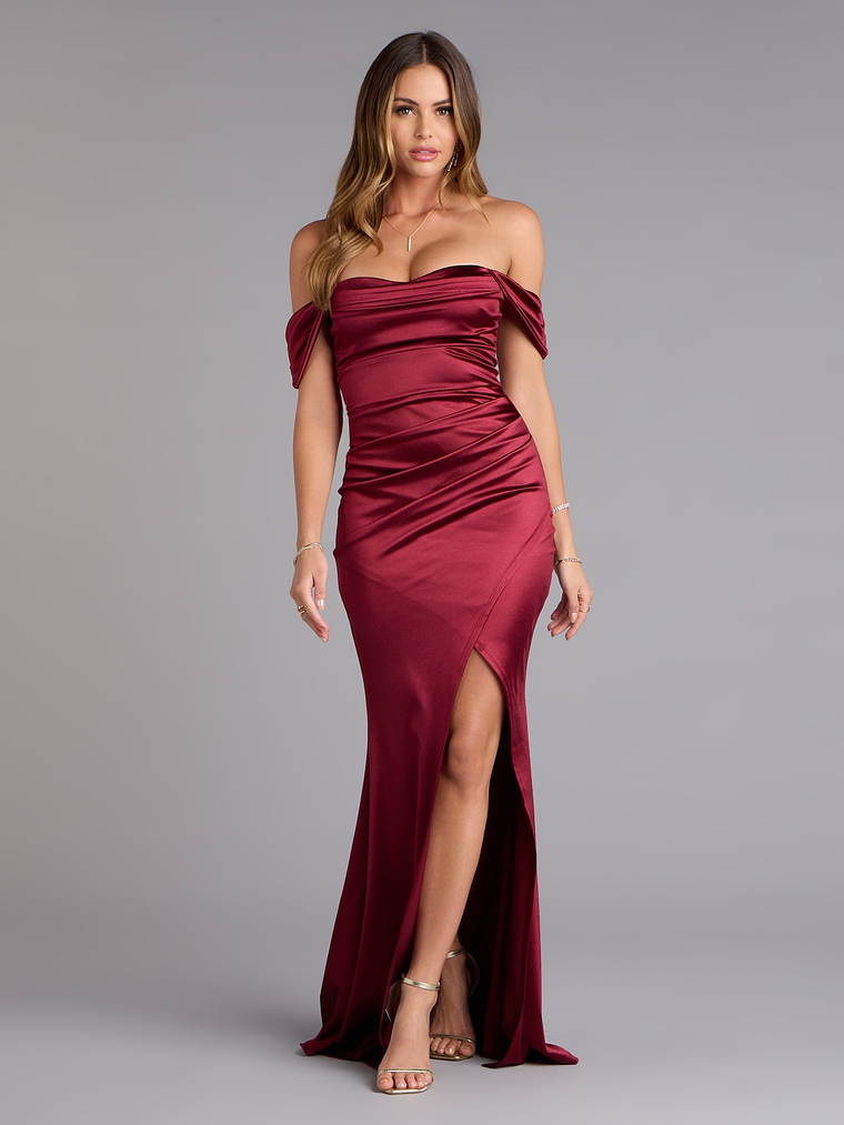 Belinda Off-The-Shoulder Slit Satin Formal Dress 13
