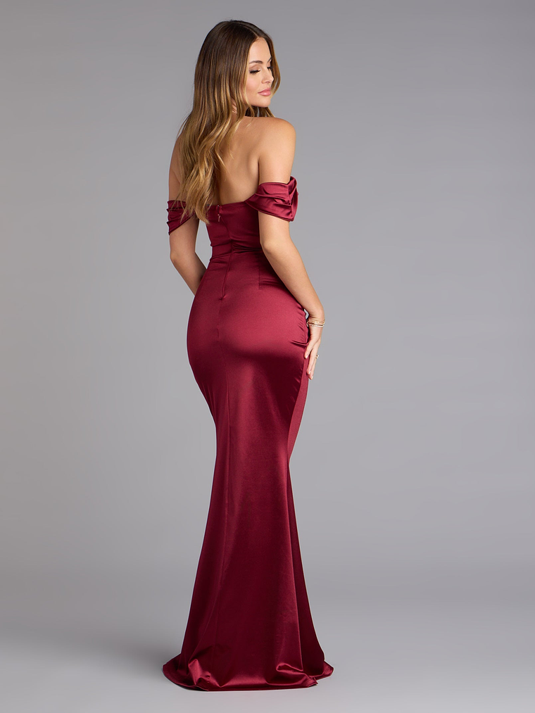 Belinda Off-The-Shoulder Slit Satin Formal Dress 14