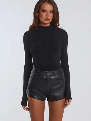 BASE Form Luxe Knit Simple High Neck Long Sleeve Top Black