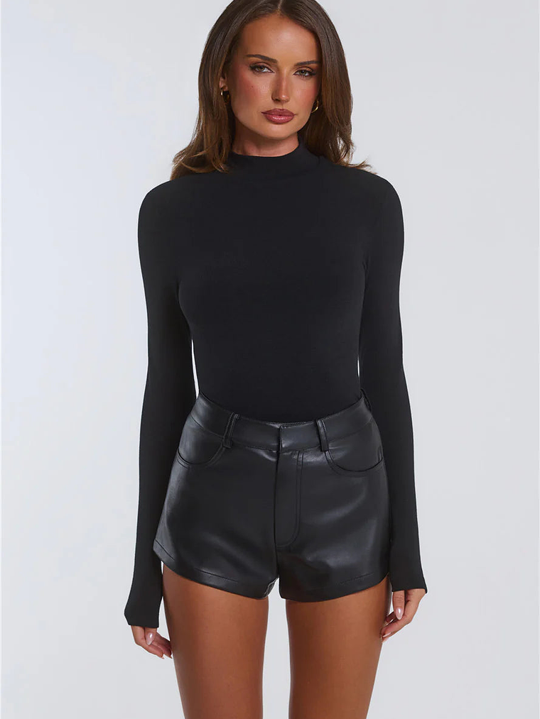 BASE Form Luxe Knit Simple High Neck Long Sleeve Top Black 1