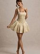 Bramble | Ivory Satin Square-Neck Puffball Mini Dress - thumbnail 4