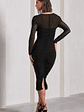 Between The Lines | Black Ruched Mesh Long-Sleeved Bodycon Midi Dress - thumbnail 2