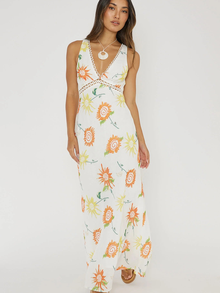 Cambria Crochet Trim Maxi Dress Flower Orange 5