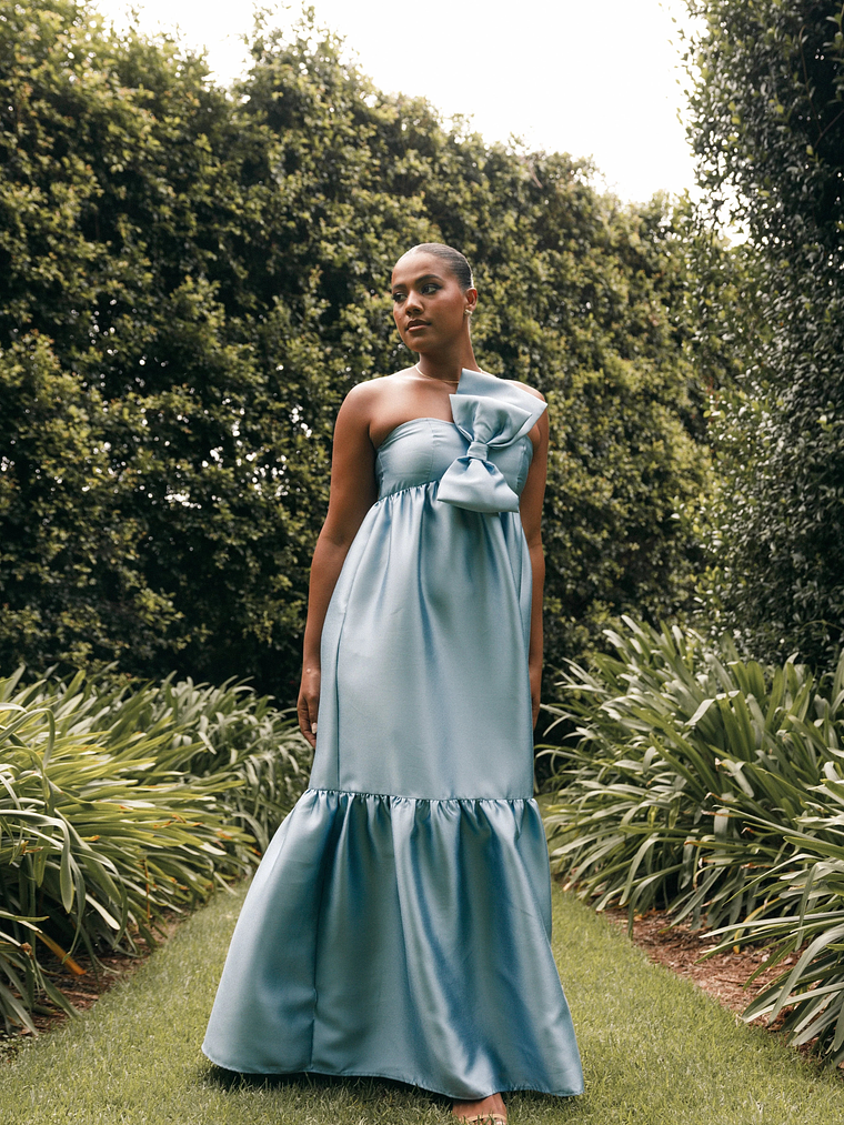 Betina Bow Front Maxi Dress - BLUE/DUSTY ROSE 19