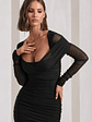 Between The Lines | Black Ruched Mesh Long-Sleeved Bodycon Midi Dress - thumbnail 3