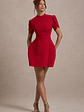 Carabella | Red High-Neck Short-Sleeve Mini Dress - thumbnail 1