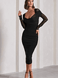 Between The Lines | Black Ruched Mesh Long-Sleeved Bodycon Midi Dress - thumbnail 4