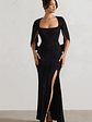 Broadway | Black Embellished Fishtail Maxi Dress With Cape Sleeves - thumbnail 1