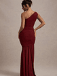 Bastia | Burgundy Ruched Mesh Asymmetric Maxi Dress - thumbnail 2