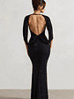 Broadway | Black Embellished Fishtail Maxi Dress With Cape Sleeves - thumbnail 2