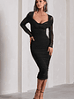 Between The Lines | Black Ruched Mesh Long-Sleeved Bodycon Midi Dress - thumbnail 5