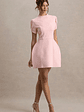Carabella | Pink High-Neck Short-Sleeve Mini Dress - thumbnail 4