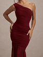 Bastia | Burgundy Ruched Mesh Asymmetric Maxi Dress - thumbnail 3