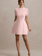 Carabella | Pink High-Neck Short-Sleeve Mini Dress - thumbnail 5