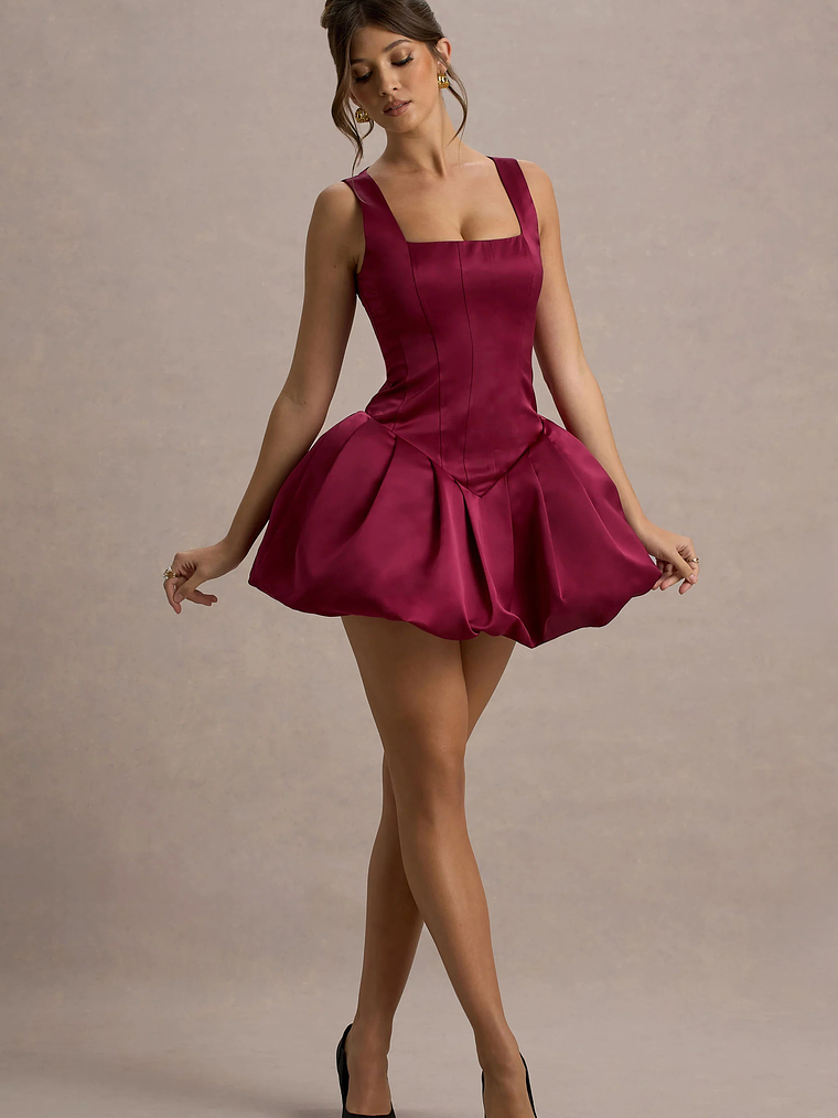 Bramble | Port Satin Square-Neck Puffball Mini Dress 7