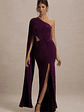 Brona | Plum One-Shoulder Cape-Sleeve Split Maxi Dress - thumbnail 1