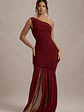Bastia | Burgundy Ruched Mesh Asymmetric Maxi Dress - thumbnail 5