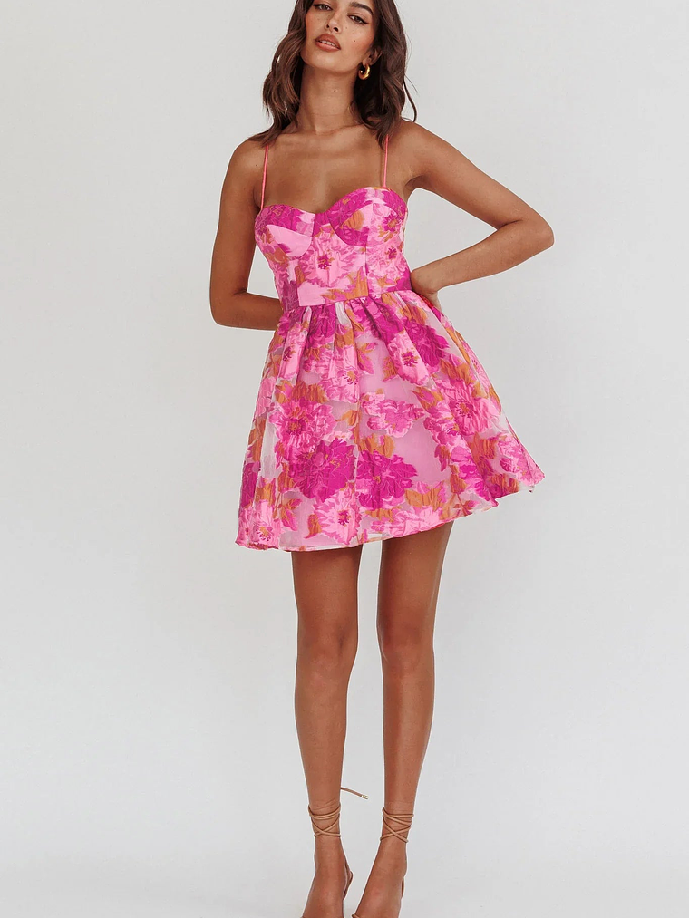 Belle Enchante Cami Strap Jacquard Mini Dress Pink 2