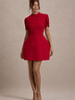 Carabella | Red High-Neck Short-Sleeve Mini Dress - thumbnail 4