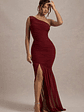 Bastia | Burgundy Ruched Mesh Asymmetric Maxi Dress - thumbnail 6
