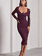 Between The Lines | Plum Ruched Mesh Long-Sleeved Bodycon Midi Dress - thumbnail 4