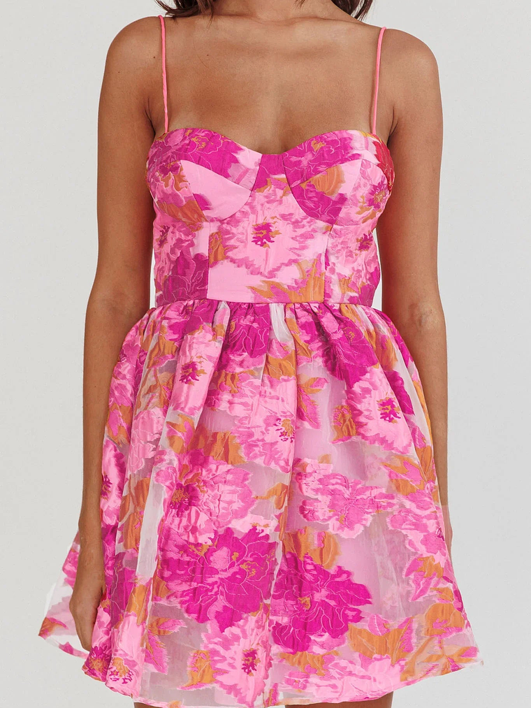 Belle Enchante Cami Strap Jacquard Mini Dress Pink 4