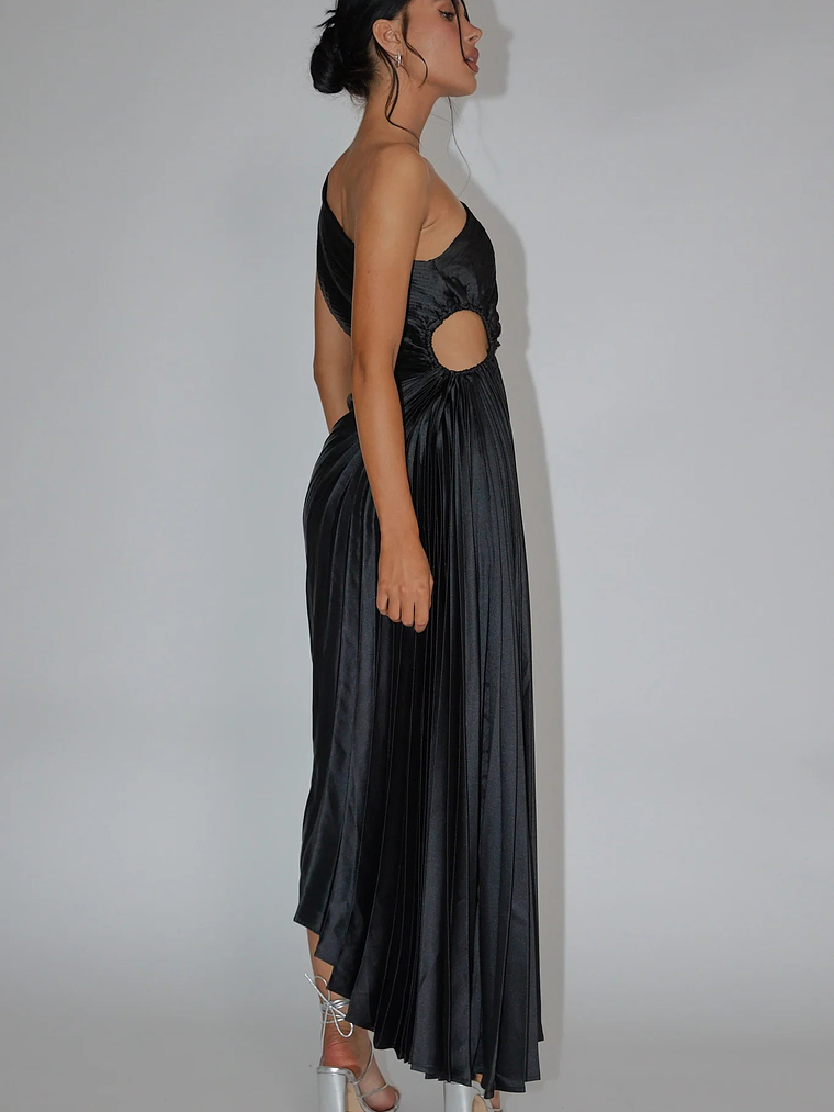 Brooklynn One-Shoulder Accordion Pleat Dress Black 2