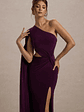 Brona | Plum One-Shoulder Cape-Sleeve Split Maxi Dress - thumbnail 3
