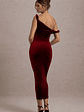 Carella | Berry Velvet Twisted Asymmetric Midi Dress - thumbnail 2
