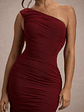 Bastia | Burgundy Ruched Mesh Asymmetric Maxi Dress - thumbnail 7