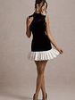 Baxter | Black & White Velvet Mini Dress With Satin Ruffle Trim - thumbnail 4