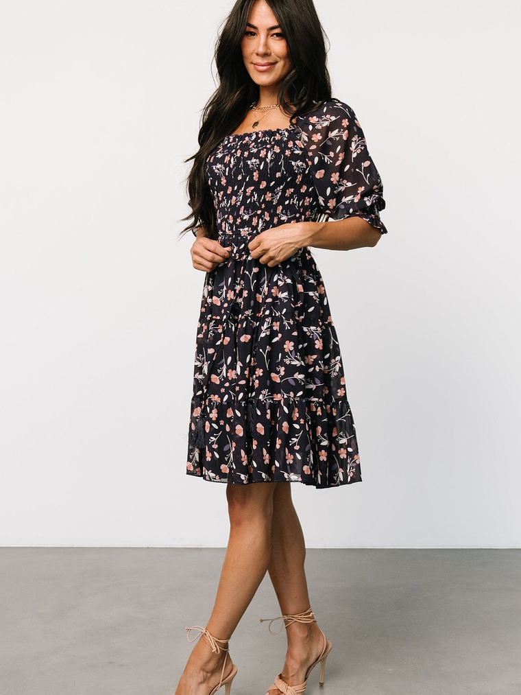 Azlyn Smocked Short Dress | Navy + Pink Floral 3