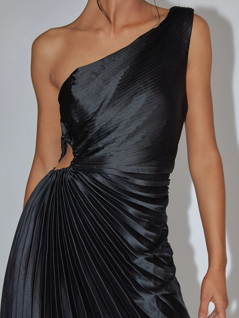 Brooklynn One-Shoulder Accordion Pleat Dress Black 4