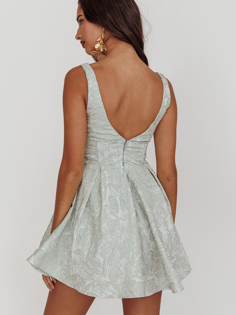 Belle Enchante Jacquard Mini Dress Sage 2