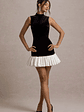 Baxter | Black & White Velvet Mini Dress With Satin Ruffle Trim - thumbnail 5