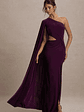 Brona | Plum One-Shoulder Cape-Sleeve Split Maxi Dress - thumbnail 5