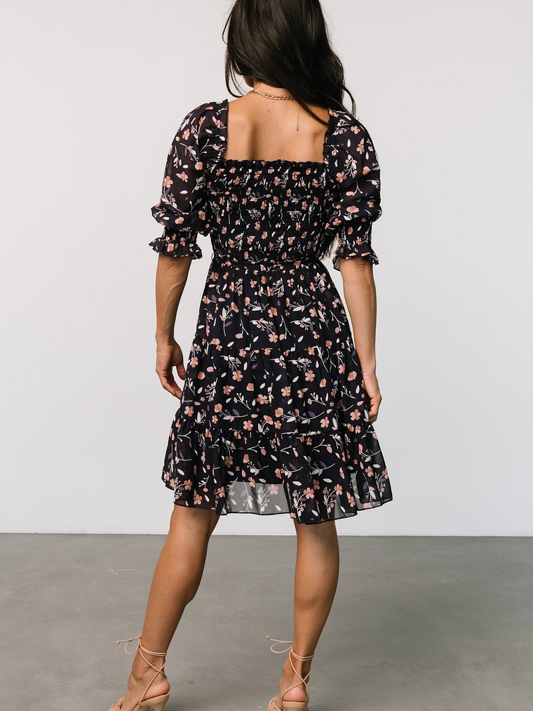 Azlyn Smocked Short Dress | Navy + Pink Floral 4