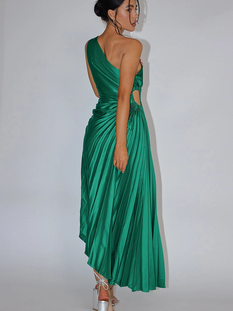 Brooklynn One-Shoulder Accordion Pleat Dress Kelly Green 2