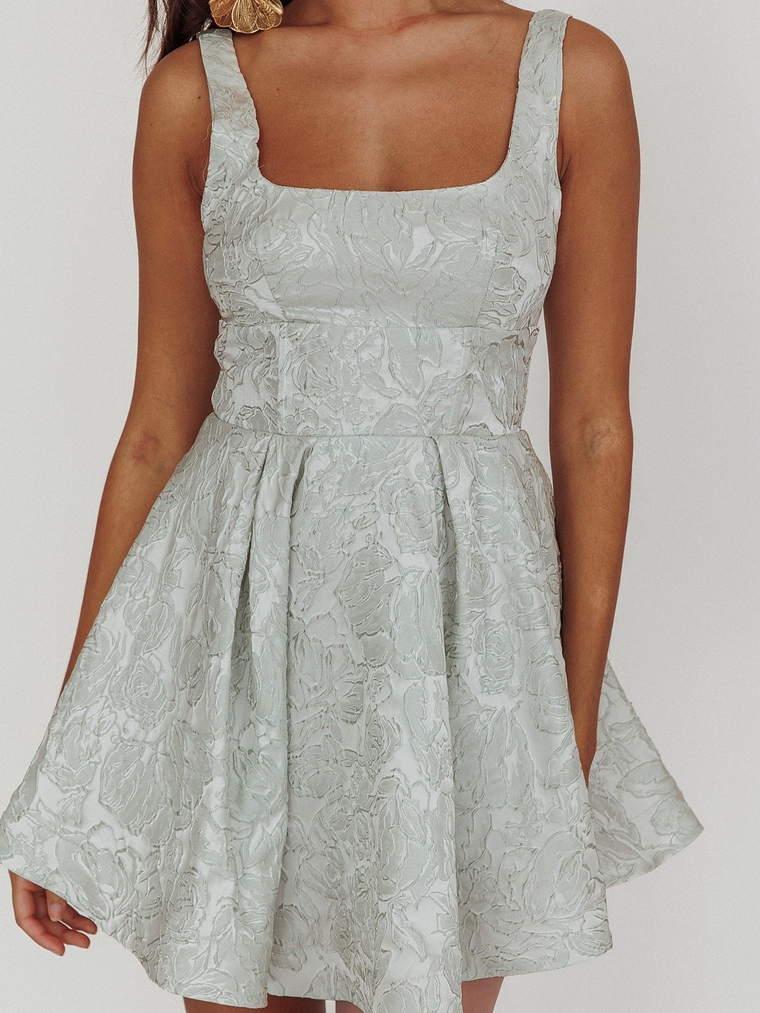 Belle Enchante Jacquard Mini Dress Sage 4