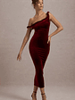 Carella | Berry Velvet Twisted Asymmetric Midi Dress - thumbnail 4