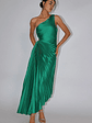 Brooklynn One-Shoulder Accordion Pleat Dress Kelly Green - thumbnail 3