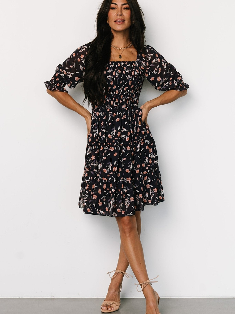 Azlyn Smocked Short Dress | Navy + Pink Floral 6