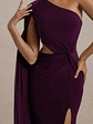 Brona | Plum One-Shoulder Cape-Sleeve Split Maxi Dress - thumbnail 6