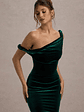 Carella | Bottle Green Velvet Twisted Asymmetric Midi Dress - thumbnail 3