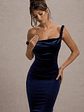 Carella | Navy Velvet Twisted Asymmetric Midi Dress - thumbnail 3