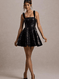 Carena | Black Sequin Lace Floral Skater Mini Dress - thumbnail 1